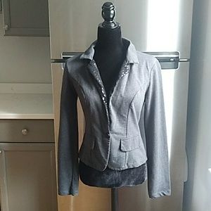 Gray and Black tuxedo style blazer with sequins